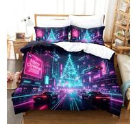 AHSTEFGX Parure Noël 3 pièces Housse Couette 2 taies d'oreiller Chaud,Fêtes | 2026 Confortable polaire parure Noël 155X200cm 2 taies oreiller, réversible festif pour hiver féérique chambre(155*200cm)
