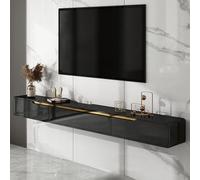Ahtadums Meuble TV bas suspendu en bois massif avec 2 tiroirs - Meuble TV suspendu - Étagère murale entièrement montée (noir, 120 cm)