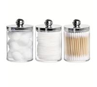 AHUFGN Boite Coton Tige Boîte de rangement en plastique for cotons-tiges, lot 1, 2 ou 3 pièces, organiseur salle bain 283 ml, pot d'apothicaire transparent, distributeur(3pcs color2)