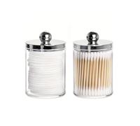 AHUFGN Boite Coton Tige Boîte de rangement en plastique for cotons-tiges, lot 1, 2 ou 3 pièces, organiseur salle bain 283 ml, pot d'apothicaire transparent, distributeur(2pcs color2)