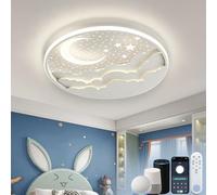 AHXIAOZN Plafonnier LED Enfant Compatible avec Alexa, Lampe de Plafond Créative Étoile et Lune, Luminaire Dimmable avec Télécommande/App pour Garçon et Fille Chambre