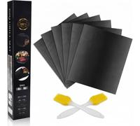 AI Lot de 7 tapis de barbecue orange pour barbecue à gaz et charbon - 5 tapis de barbecue et 2 brosses - 100 % antiadhésif - Résistant à la chaleur - Certifié LFGB - Film réutilisable pour barbecue à