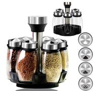Aiareozy 6 Pots à Épices en Verre 120ml, Carrousel 360°, Rangement Cuisine, Boite, Tourniquet, Étagère, Porte-Épices