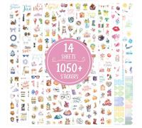 AIBAOBAO 14 Feuille Autocollant Saison, 1050 Pièces Stickers Scrapbooking Mois, Brillantes Gommettes Enfant Adulte, Autocollants Décoratifs pour DIY Bullet Journal Carnet Calendrier Planner Agenda