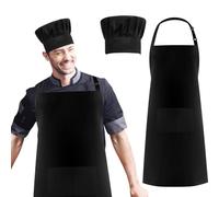 AIBAOBAO Tablier de Cuisine Adulte, Toque de Chef et Tablier, Tablier de Cuisine Réglable Etanche avec Poche pour Cuisine, Pâtisserie et Peinture, 70 * 65 cm, Prévenir les Taches