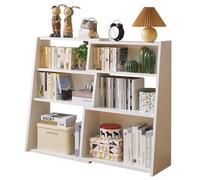 Aibiju Étagère Extensible en Bois, Bibliothèque à 6 Compartiments, Étagère Basse à 3 Niveaux avec Échelle, Idéale pour Les Petits Espaces ou Les Coins, Blanche YD-BC005W