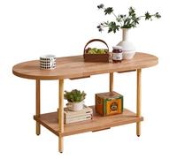 Aibiju Petite Table Basse, Table Centrale Ovale avec étagère de Rangement, Table à thé D'appoint Industrielle 90 x 40 x 42 cm pour Meubles de Salon, Style Moderne, Chêne YD-011K