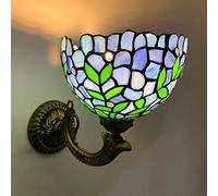 AIBOTY Style Tiffany Vitrail Bleu Feuilles Vertes Applique Murale Lampe Pastorale Wisteria Perles De Cristal Blanc Applique Murale pour Couloir, Entrée, Chevet
