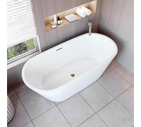 AICA Baignoire îlot ovale - 170 x 80 x 58cm - 310 L - En acrylique - Blanc - Avec bonde et trop plein - Moderne