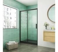 Aica Douche Italienne Receveur 140x80cm Noir et Extra-plat Avec Porte De Douche coulissante 140cm profil noir Hauteur 195cm