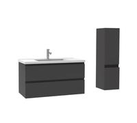 AICA Ensemble de Meuble de Salle de Bains Suspendue 100cm avec Colonne | Meuble avec lavabo en céramique,poignées invisibles,fonction soft-close,grand espace de rangement,Anthracite