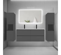 AICA Ensemble de Meuble Double Vasque Salle de Bain 120 cm + Colonne | meuble mural salle de bain,fonction soft-close,miroir salle de bain 120cm anti-buée,dimmable réglable avec mémoire,Anthracite