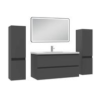 AICA Ensemble de Meubles Mural Salle de Bain avec Vasque 100cm + Miroir LED | Meuble salle de bain 100cm avec céramique lavabo,Colonne et miroir LED anti-buée,2 tiroirs,Fonction soft-close,Anthracite