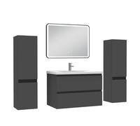 AICA Ensemble de Meubles Mural Salle de Bain avec Vasque 80cm + Miroir LED | Meuble salle de bain 80cm avec céramique lavabo,Colonne et miroir LED anti-buée,2 tiroirs,Fonction soft-close,Anthracite