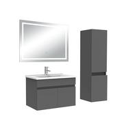 AICA Ensemble Meuble Salle de Bain 60cm Simple Vasque avec Colonne + Miroir 3 Couleurs Anthracite