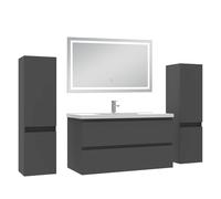 AICA Ensemble Meubles Salle de Bain 100cm avec Colonne et Miroir Lumineux 3 Couleurs Anthracite