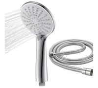 AICA pommeau de douche, 3 modes de jet, ABS chromé, buses anticalcaire, inclut un flexible de douche en acier inoxydable de 1,5 m (Argent, Rond)