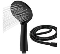 AICA pommeau de douche, 3 modes de jet, ABS chromé, buses anticalcaire, inclut un flexible de douche en acier inoxydable de 1,5 m (Noir, Rond)