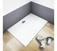 Aica Receveur De Douche 150x70x3cm Estra-plat Rectangulaire Bac À Douche Avec La Bonde De Douche Et Le Siphon 90cm