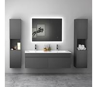 AICA sanitaire Ensemble de Meuble de Salle de Bain Anthracite 120cm+Vasque+Miroir+Colonne Meuble Salle de Bain-Armoire de Rangement-Meubles-lavabos