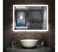 AICA sanitaire Miroir de Salle de Bain 60x50cm réversible Anti-buée Miroir Mural avec éclairage LED modèle Carré