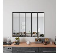 AICA Verrière Atelier en Aluminium Noir Mat L.153xH.108cm 5 Carreaux Transparents Inclus, Design Moderne - Verrière Fixe kit de verrière et vitrage