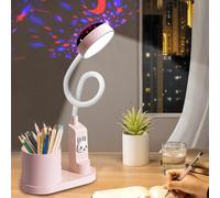Aicharynic Lampe De Bureau Pour Enfants: Lampe De Chevet LED Avec Porte-Stylo, Lampe De Table Dimmable Avec Projection D'étoiles, Réglable à 360°, Pour Chambre D'enfant (Rose)