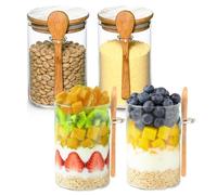 aichilra Lot de 4 Bocal en Verre avec Couvercle Hermétique et Cuillère 600ml - Bocaux en Verre Hermétique, Overnight Oats Jar, Pots Rangement Cuisine pour Café, Épices, Sucre et Céréales