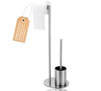 aichilra Porte-Papier Toilette sur Pied avec Brosse WC, INOX brossé | Ensemble 2-en-1 stable, rangement hygiénique, installation sans perçage pour salle de bain