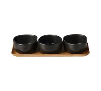 Aida Ensemble de bols Raw Organic avec plateau en bois Noir titane