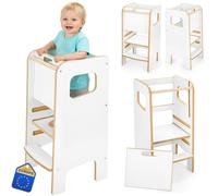 Aide culinaire Montessori pour enfants - tour d'apprentissage fermée avec poignée coulissante, tabouret sécurisé, à partir de 1 an, très robuste, couleur blanche, tours d'apprentissage