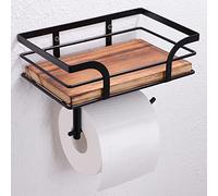AIDILI Porte-papier toilette avec étagère, boîte à lingettes humides - Support en bois - Porte-rouleau de papier avec perçage - Montage mural pour salle de bain