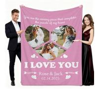 Aiebill Couverture personnalisée avec 3 photos - Collage de cœur « I Love You » pour adultes et enfants, cadeaux d'anniversaire personnalisés pour couple, petite amie, petit ami, maman, papa, épouse