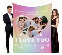 Aiebill Couverture personnalisée avec 3 photos personnalisées I Love You Collage cœur - Personnalisée pour couple, petite amie, petit ami