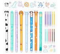 AIENYOU 8 Stylos Gel Effaçables Animaux Mignons, 12 Recharges Colorées | Pointe Fine et Encre Effaçable; Design Animal Kawaii pour École, Bureau, Notes, Fournitures Scolaires et Cadeau de Noël