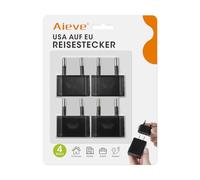 AIEVE Lot de 4 Adaptateur Prise USA vers France, Adaptateur Secteur US vers EU pour Bloc d'alimentation Américain, Voyage Type A vers Type E/F (Noir)