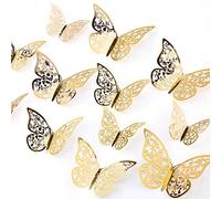 AIEX 24pcs Ornements De Papillons 3D Autocollants Amovibles Vifs Or Avec 3 Tailles Différentes, Pour Stickers Muraux, Ornements De Chambre d'Enfants, Décor De Fête De Mariage