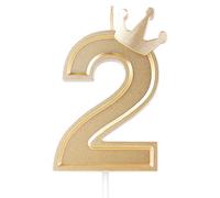 AIEX 7,6cm Bougie Numéro d'Anniversaire, 3D Bougies de Gâteau avec Couronne Bougies Chiffres Anniversaire Bougies d'Anniversaire pour Anniversaire Fêtes (Or, 2)