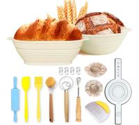 AIGOCITY Lot de 12 paniers à fermentation - 25,4 cm et 25,4 cm - En silicone - Corbeille à pain avec outils de pâtisserie - Convient pour les débutants et les professionnels de la pâtisserie - Beige
