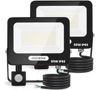 Aigostar 50W Projecteur LED Extérieur avec Détecteur de Mouvement,2 Pièces,4600LM Ultra Mince Spot LED,Lumière de Sécurité Etanche IP65 pour Interieur,Jardin,Patio,Cour,Allée,Blanche Naturelle 4000K