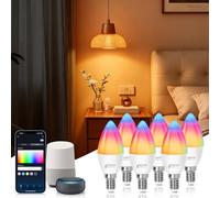 Aigostar Ampoule Connectée Wifi E14 SL2 6.5W LED Ampoule Connectée Alexa RGB/2700K-6500K, Compatible Avec Alexa/Google Home, Synchroniser avec la musique, Pas Besoin de Hub, 6 Unités.