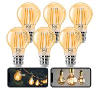 Aigostar Ampoule LED Edison Rétro Vintage Filament E27, 10W équivalant à Ampoule Halogène de 77W, 1100 Lumens, Blanc Chaud 2200K, Lampe Décorative A60, Angle de 330º, CRI ≥ 80, Lot de 6