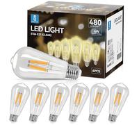 Aigostar Ampoule LED Filament E27,Blanc Chaud 2700K,480LM,4W Equivalent à Ampoule Incandescente 41W,Edison Ampoule LED ST64,Non-Dimmable, Lot de 6