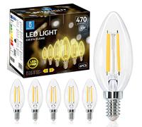 Aigostar Ampoule LED Rétro Vintage Filament E14 4W équivalant à Ampoule Halogène de 40W, 470 Lumens, Lumière Chaude 2700K, Lampe Décorative C35, Angle de 330º, CRI ≥ 80, Lot de 6