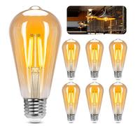 Aigostar Ampoules Edison Vintage E27 10W,1100 Lumens,Blanc Chaud 2200K,Lampe Décorative ST64,Idéal pour la Maison, Bars, Café, Restaurant,Non Dimmable,Lot de 6