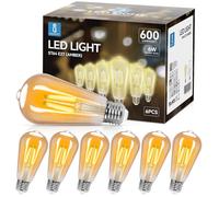 Aigostar Ampoules Edison Vintage E27 6W,600 Lumens,Blanc Chaud 2200K,Lampe Décorative ST64,Idéal pour la Maison, Bars, Café, Restaurant,Non Dimmable,Lot de 6