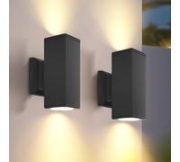 Aigostar Applique Murale Rectangle Exterieur GU10 Aluminium Up Down Eclairage Exterieur, IP65 Étanche Lampe Murale pour Jardin Couloir Entrée Patio, Ampoule non Incluse, Noir(Paquet de 2)