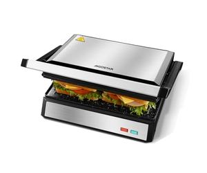 Aigostar Hett Pro - Grill Viande 1500W et Machine à Panini, Revêtement Céramique Anti-adhésif, Ouverture 180° (2 Plaques de 27x17cm), Sans PTFE/PFOA, Bac Récupérateur de Graisse