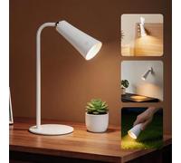 Aigostar Lampe de bureau LED magnétique 4 en 1, Lampe de table orientable à 360°, Dimmable tactile, Rechargeable USB pour la lecture, Table de chevet, Fixation par pince/murale, Lampe torche - Blanc