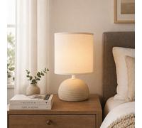 Aigostar Lampe de Chevet, Lampe en Céramique, Semi-ovale Marron, Corps au Design Marron Simple, Abat-jour en Tissu Blanc, Douille E14 (ampoule non fournie) H23cm
